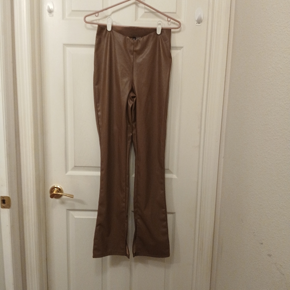 H&M Divided Vegan Faux Leather Pants Women's Size 4 Brown